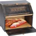 HOMEKOKO Double Layer Large Bread Box for Kitchen Counter, Retro Design Wooden Large Capacity Bread Storage Bin (Vintage Black)