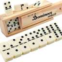 Smilejoy Dominoes Set for Adults, Domino Set for Classic Board Games,Double 6 Domino Game Set 28 Pieces with Wood Case (2 Players)