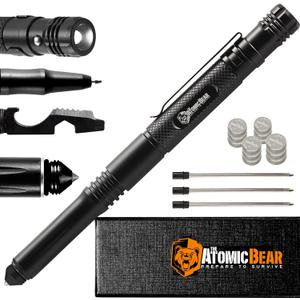 Tactical Pen  Self Defense Pen & Multi-tool Pen - Flashlight Survival Pen for Men & Women - Tactical Gear & Gift - Military EDC Pen + Glass Breaker + Bottle Opener  3 Ink Refills + 12 Batteries