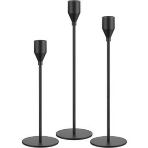 Matte Black Taper Candle Holders, Set of 3 Metal Candlestick Holders for Candle Sticks Holder Decor, Ideal for Mantle Table Centerpiece, Weddings, Dining, Housewarming Gift & Anniversaries