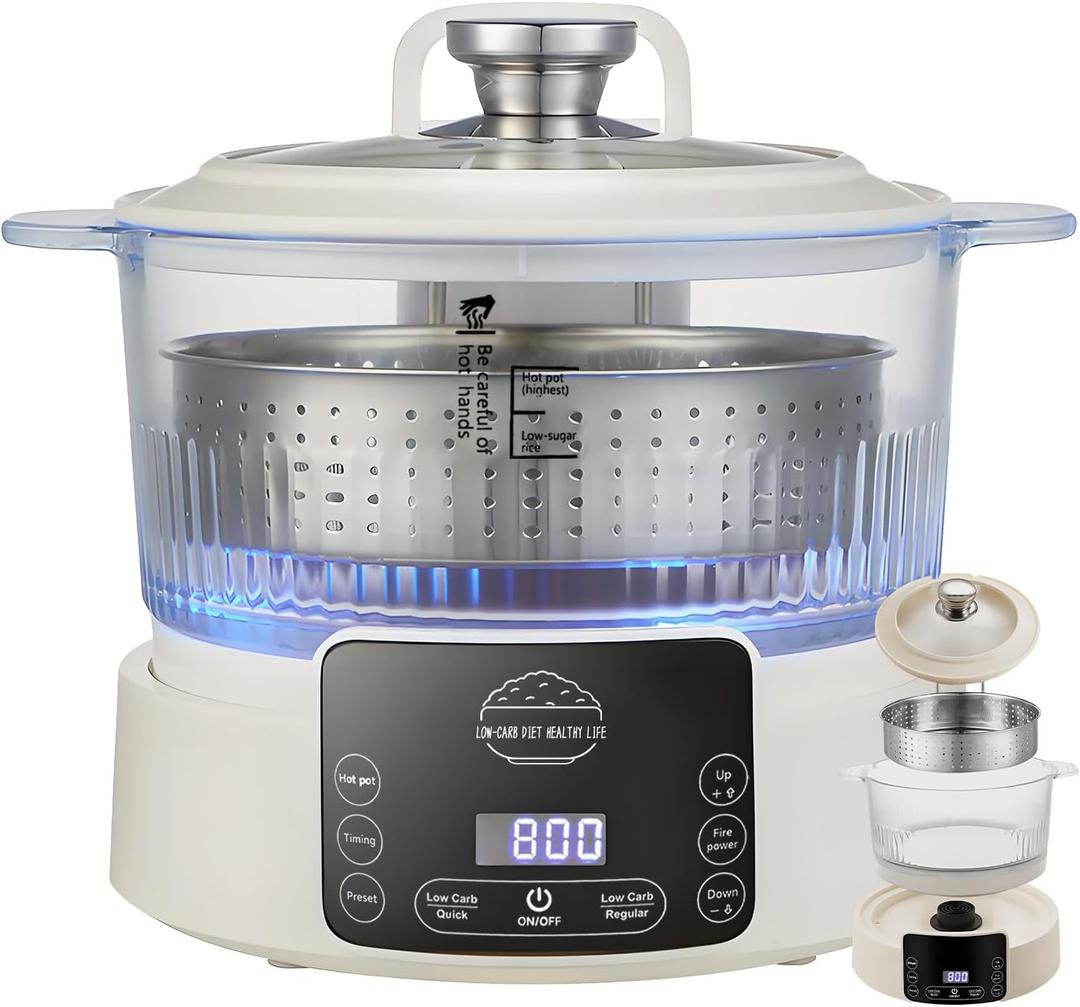 Low Carb Rice Cooker with Reservable-Timable,Low Sugar Multi Functional 3L &2 Cups for Starch Removing Glass Cooker,110v Maximum Power 800w Multi Functional Maker,Liftable Filter Basket (Beige) Low Carb Rice Cooker with Reservable-Timable,Low Sugar Multi Functional 3L &2 Cups for Starch Removing Glass Cooker,110v Maximum Power 800w Multi Functional Maker,Liftable Filter Basket (Beige)