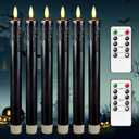 Lezonic Black Flameless Taper Candles Battery Operated with Remote, Long LED Candlesticks Flickering Real Wax Set of 6, 9.5 inch Battery Candles with Realistic 3D Flame for Halloween