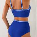 Herseas Womens Textured Bikini Sets High Waisted Push Up, Blue Swimsuit, L