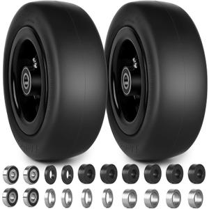 11x4.00-5 Flat Free Lawn Mower Tires and Wheels 3/4" 5/8" 1/2" Ball Bearings, 3.25"-5.5" Centered Hub 11x4-5 Zero Turn Mower Front Tires, Smooth Wheels for Commercial Grade Lawn (Black)