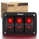 Nilight - 90019C 3 Gang Aluminum Rocker Switch Panel Toggle Dash 5 Pin ON/Off Pre-Wired Rocker Switch Red Backlit Switch for Automotive Car Marine Boat RV