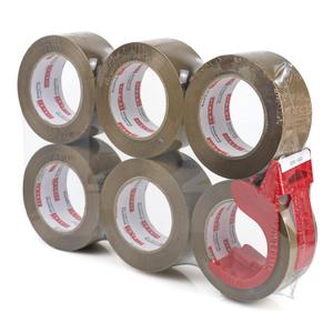 Brown Packing Tape with Dispenser, 2.4 mil, 1.88 inch x 110 Yards 6 Rolls, Ultra Strong, Refill Industrial Shipping Box Packaging Tape for Moving, Office, & Storage