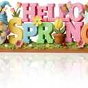 Simgoing 1 Pack Hello Spring Table Decoration Resin Spring Gnome Decorations for Home Pastel Flower Table Sign Festive Floral Statue Tabletop Centerpiece for House Tabletop Tiered Tray Fireplace Decor