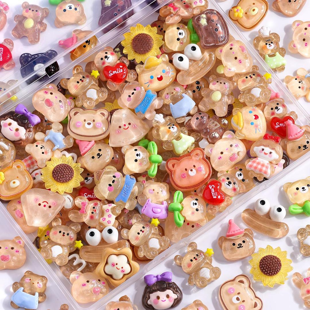 100Pcs Brown Slime Charms Assorted Cute Jelly Embellishments Bulk, Random Kawaii Accessories, Flatback Ornament Resin Charms for Phone Junk Cases,Hairpins Scrapbooking Crafting & DIY Decoration