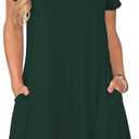Women's Casual T Shirt Dress Summer Short Sleeve Swing Dresses with Pockets (Size Large, Dark Green)