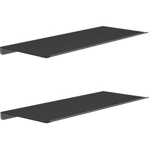 MKO 2 Pack 12" Floating Shelves for Wall, Metal Wall Mounted Shelf for Bathroom, Bedroom, Living Room, Kitchen, Little Hanging Shelves for Books/Storage/Room Decor, Black
