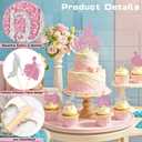Wootkey 26Pcs Castle Princess Cake Topper Silver Pink Glitter Princess Cupcake Toppers High Heel Bow Crown Princess Cake Decorations for Princess Birthday Valentine's Day New Year Party Supplies