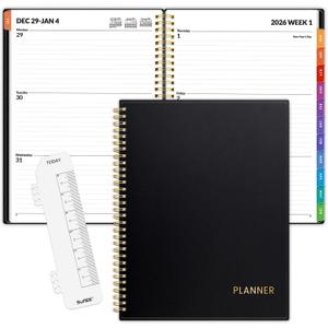 SUNEE 2026 Weekly and Monthly Planner - from January 2026 - December 2026, Daily Agenda Planner with Monthly Tab, Flexible Cover, Note Pages, Pockets, Bookmark, Spiral Binding, Black, 8.5"x11."