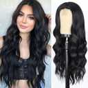 WERD Long Black Wavy Wigs for Women Black Curly Wig with Middle Part Synthetic 26 Inch Natural Looking Black Wig for Daily Party Use