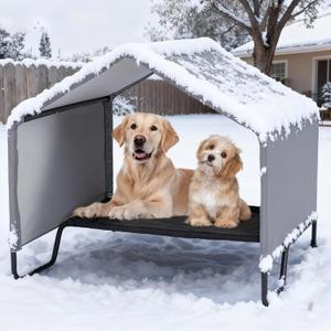 41 Outdoor Dog House for Large Breeds, Durable Large Dog Shelter with Weatherproof 1200D PVC Canopy, Outside Sun Rain Canopy Pet Houses with Elevated Dog Bed for Dogs, Small Animals, Grey