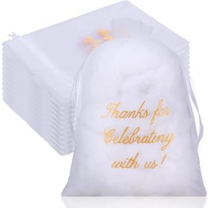 Riakrum 100 Pcs Sheer Organza Bags Wedding Favor Mesh Drawstring Bags Thank You Gift Bag for Guests Candy Candy Gift Bag for Wedding Favors, Bridal Shower, Anniversary, Birthday(5 x 7 Inch,White)