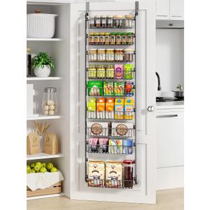 Delamu Over The Door Pantry Organizer, 9-Tier Pantry Door Organizers and Storage with Adjustable Basket, Metal Hanging Spice Rack, Seasoning Organizer, Door Organizer for Home Kitchen Bathroom, Black