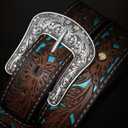 Western Belts Vintage Cowgirl Cowboy Country Belt for Woman Men Gifts, Carved Buckle-Belts for Jeans Pants Dresses (Brown)