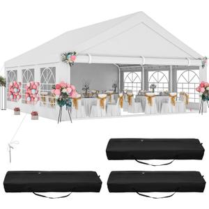 DWVO 20x20ft Party Tent Outdoor Heavy Duty Wedding Event Shelters Galvanized Canopy with Upgraded Large Roof, Removable PVC Sidewalls & 2 Storage Bags, White