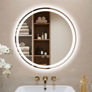20 Inch Round LED Bathroom Mirror with Lights, Circle Lighted Vanity Mirror