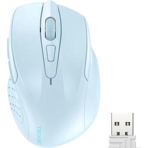 TECKNET Wireless Mouse, 2.4G Ergonomic Optical Mouse, Computer Mouse for Laptop, PC, Computer, Chromebook, Notebook, 6 Buttons, 24 Months Battery Life, 2600 DPI, 5 Adjustment Levels - Lightblue