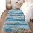 Soft Runner Rugs for Bedroom Hallways, 2x6 Abstract Blue Fluffy Shag Throw Area Rug Non Slip for Bedside Dorm, Long Shaggy Furry Carpet for Nursery Living Room
