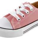 Mvlsoct Boys and Girl Low Top Canvas Kids Lace up Sneakers (7 Narrow Toddler, Pink)