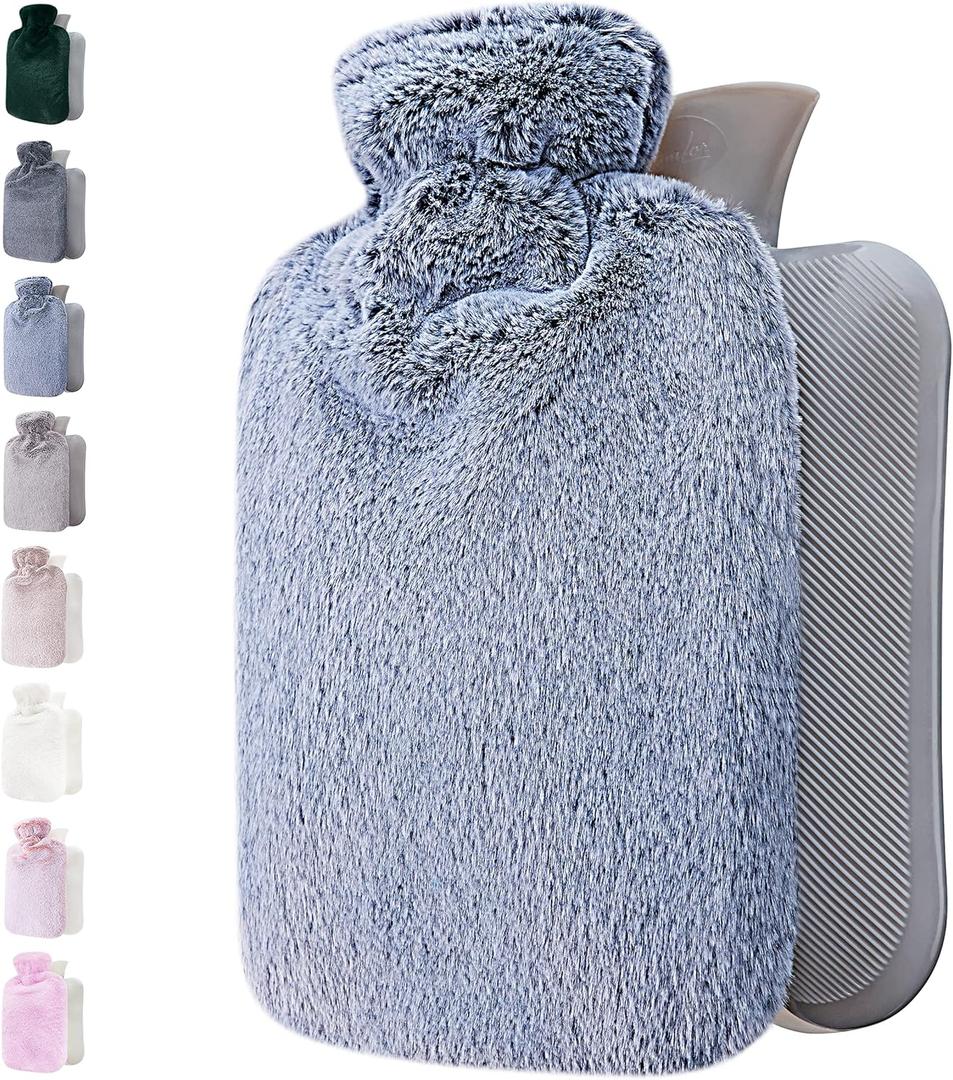 Qomfor Hot Water Bottle with Soft Cover - 1.8L Large - Classic Hot Water Bag for Pain Relief, Neck and Shoulders, Feet Warmer, Menstrual Cramps, Hot and Cold Therapy - Great Gift for Women - Blue