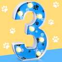 Havawish Blue Paw Dog Birthday Decoration Decorative LED Light up Number Sign for Boy Dog Paw Print Themed Party Supplies,8.58 x 5 Inches, (Number 3)