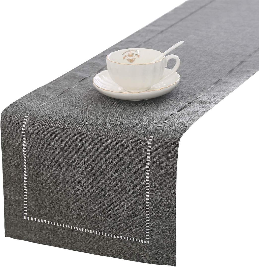 Tosewever Decorative Linen Table Runner Farmhouse Style Tabletop Collection 14 x 72 Inches Table Runners for Everyday Dining Wedding Party Holiday Home Decor (14" x 72", Grey/Straight)