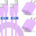 iPhone 17 16 15 Fast Charger, 20W USB C Charging Block for Apple iPhone 17 Pro Max/17 Air/16 Pro/15 Plus, iPad 12/11 inch/Mini/6 Gen,Wall Plug Power Adapter Cube Brick/6ft Type C to C Cable Cord Long (Purple)