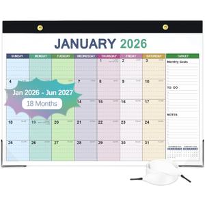 Desk Calendar 2026-2027, 18 Months Calendar from Jan. 2026 to Jun. 2027, 17" x 12" Large Desktop/Wall Monthly Calendar with Corner Protectors, Ample Space  Target for Home, School, Office (Colorful)