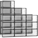 Kuject Large Shoe Organizers Storage Boxes for Closet, 12 Pack Clear Plastic Stackable Storage Bins with Lids, Under Bed Shoe Containers for Entryway, Drop Front, Fit up to Women's Size 10,Black