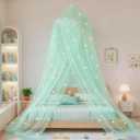Bed Canopy for Girls Mosquito Net, Princess Bed Canopy for Girls Room Decor - Insect Protection Hanging Canopy for Indoor(Green,Stars Glow in the Dark)