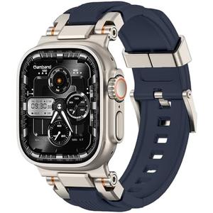 amBand Bands Compatible with Apple Watch Ultra 2/1 49mm, M1 Sport Series Rugged Durable Strap with Metal Connector to Match Ultra's Titanium Case for iWatch 49 mm Men Titanium/Navy Blue