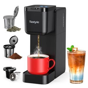 Tastyle Single Serve Coffee Maker for K Cup, Ground and Tea Leaves, Hot and Iced Coffee Machines with Bold Setting, 6 to 16 Oz Brew Sizes, Compact for Small Spaces, Black (2.0 Version)