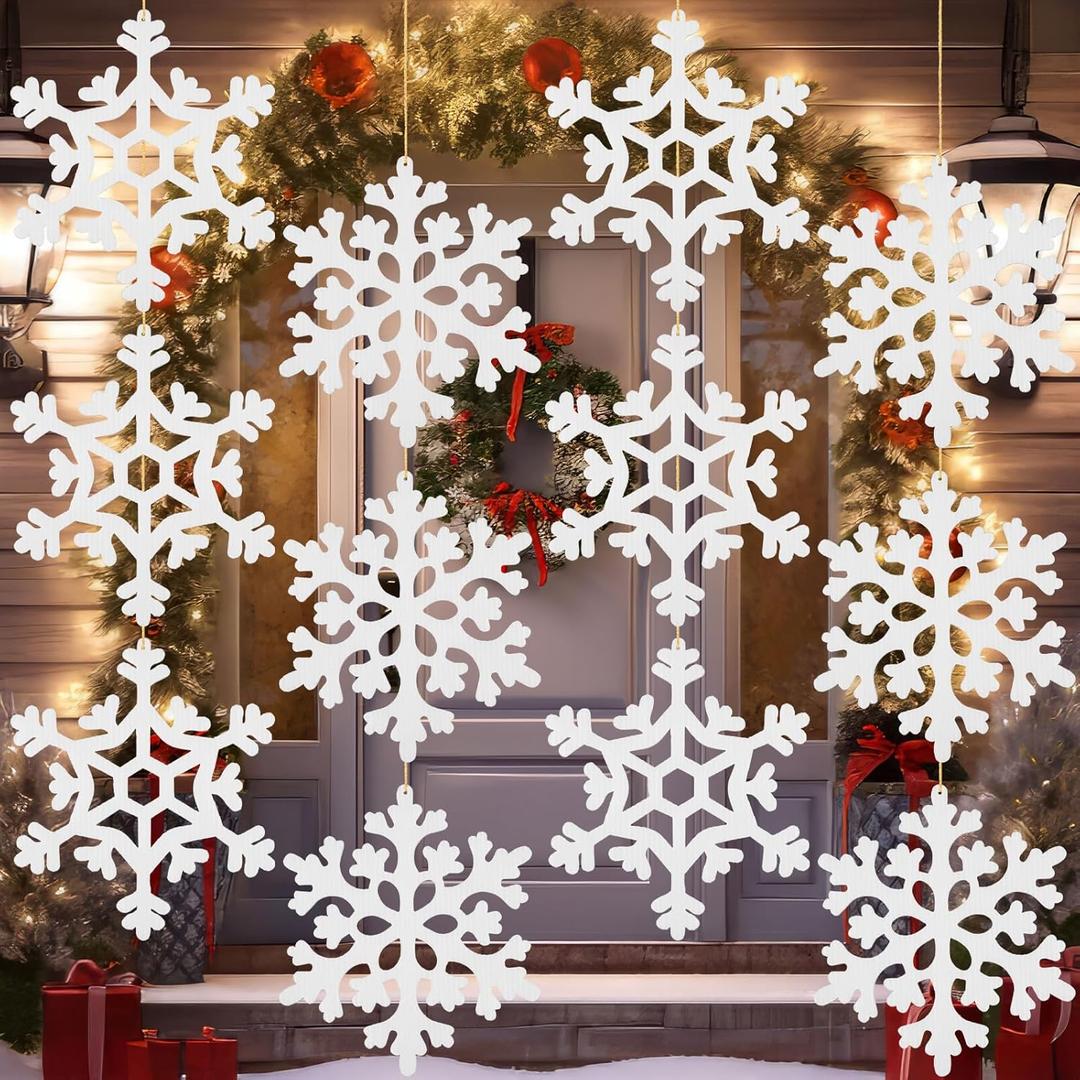 18 Pcs Large Winter Snowflake Ornaments 8" White Hanging Snowflakes Decorations Plastic Winter Tree Decorations for Holiday Crafts Indoor Outdoor Tree Porch Ceiling Party Decor