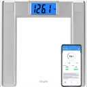 Vitafit 550lb Digital Bathroom Scale for Body Weight and BMI Via Smart APP, High Accuracy Assured by Weighing Professional Since 2001, 8mm Tempered Glass, Extra Large Blue Backlit LCD, Silver