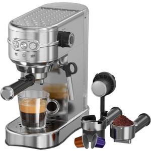 20-Bar Espresso Machine & Coffee Machine Compatible with N Espresso Capsule & Coffee Ground,Stainless Steel Milk Frother 34 oz Espresso Cup - Latte Machine & Cappuccino Machine