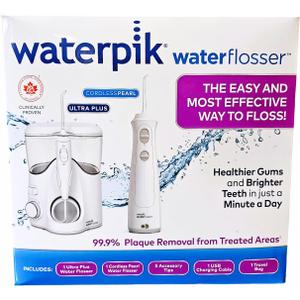 Waterpik Waterflosser Ultra Plus Water Flosser & Cordless Pearl Water Flosser - 5 Accessory tips, USB Charging Cable & Travel Case, 1 Pack