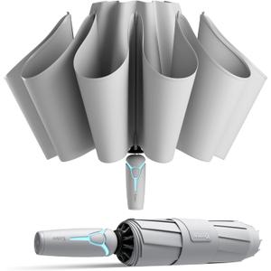 Windproof Travel Umbrella for Rain, Withstand 85MPH Winds, 54 Inch Automatic Reverse Fold Umbrellas Easy Auto Open Close, Portable Compact Umbrella Includes Cover Bag, Perfect for Travel, Car, Commute, Women Men, Backpack (Gray)