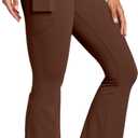 Womens Yoga Pants Women High Waist Waist Athletic Flare Yoga Leggings with Side Pockets Bell Bottom Brown (XXL)