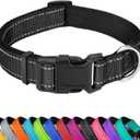 Reflective Dog Collar, Adjustable Soft Neoprene Padded Nylon Pet Collars with Buckle for Medium Dogs, Black,M