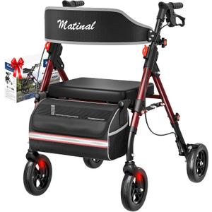 Walkers for Seniors, Rollator Walker with Seat, Walkers for Seniors with seat, 350 lb Capacity, with 8'' Big Wheels, Rolling Walker (Burgundy)