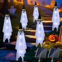 6 Packs 23FT Solar Halloween Decorations Ghost Lights Outdoor 8Mode White