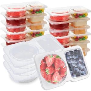 50Pcs Snack Pack Containers, Reusable Snack Containers with Lids for Kids and Adults, 2 Compartment Snack Containers for On-the-Go Meals and Camping, BPA-Free