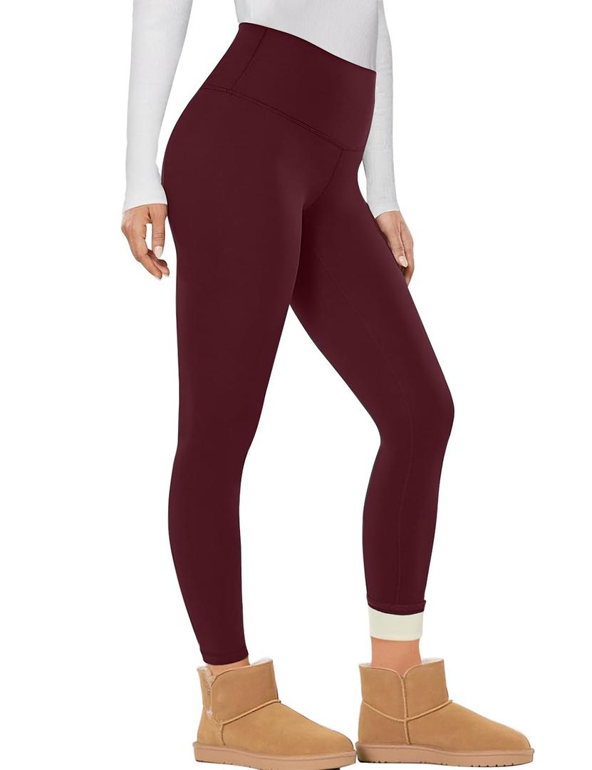 Gihuo Fleece Lined Leggings for Women High Waisted Thermal Winter Warm Athletic Yoga Pants (Medium, Wine)