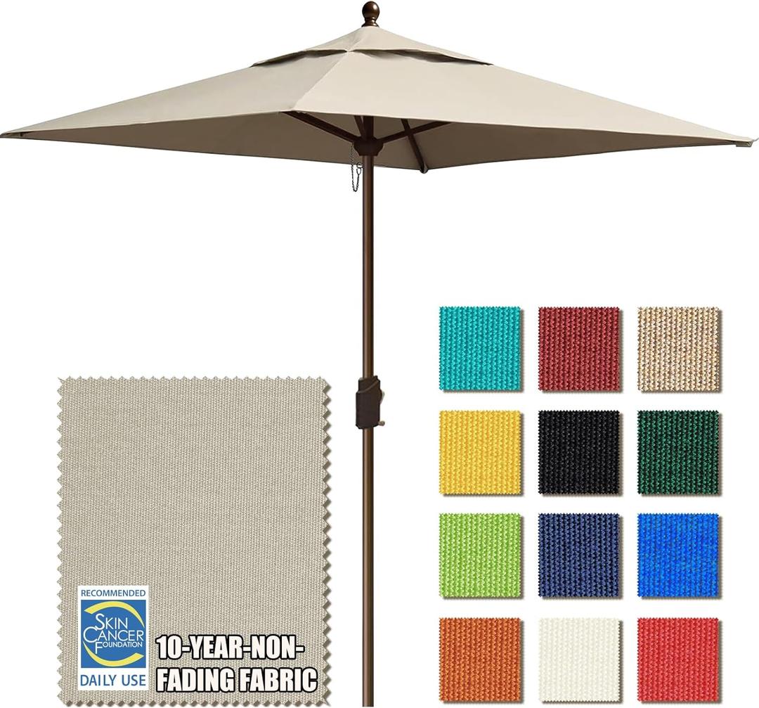 EliteShade USA 10-Year-Non-Fading 6x6Ft Square Market Patio Umbrella, UPF 50+ UV Protection Performance Sun Umbrella, Heavy Duty Commercial Grade Outdoor Table Umbrella with Crank, Windproof Vented Top for Garden, Pool, Deck and Outdoor Playsets, Antique Beige