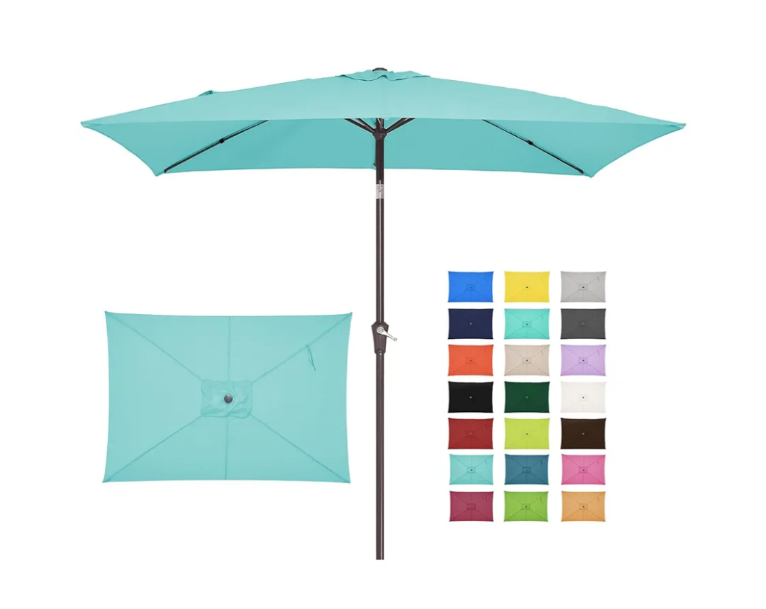 JEAREY 6.5x10 ft Rectangular Patio Umbrellas Outdoor Market Umbrella with Push Button Tilt and Crank, Rectangle Table Umbrella 6 Sturdy Ribs UV Protection for Pool Garden Backyard Deck, Peacock Blue