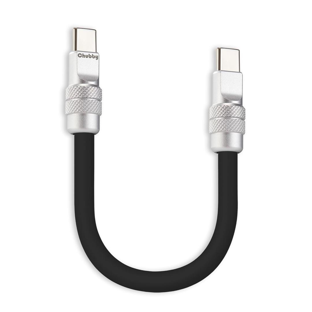 chubbycable Cute Chubby 240W Short USB-C Cable Power Bank Fast Charging Cable Silicone Charger Cord Compatible with iPhone 17-15 Series iPad, Black, Type-C to Type-C, 4 inch