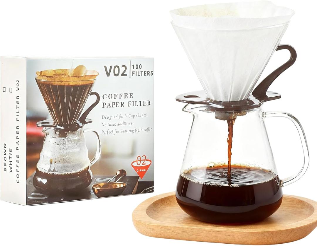 Size 02 Cone Coffee Filters, 100 Count Unbleached Natural Paper Coffee Filter for 2-4 Cup Pour Over - Compatible with Drip Coffee Maker and V60 Coffee Filters